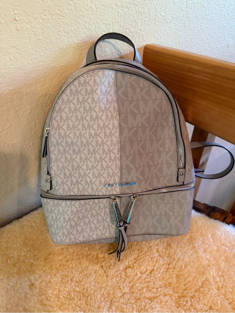 MICHAEL KORS Two Toned Gray RHEA Large Logo Backpack - used once